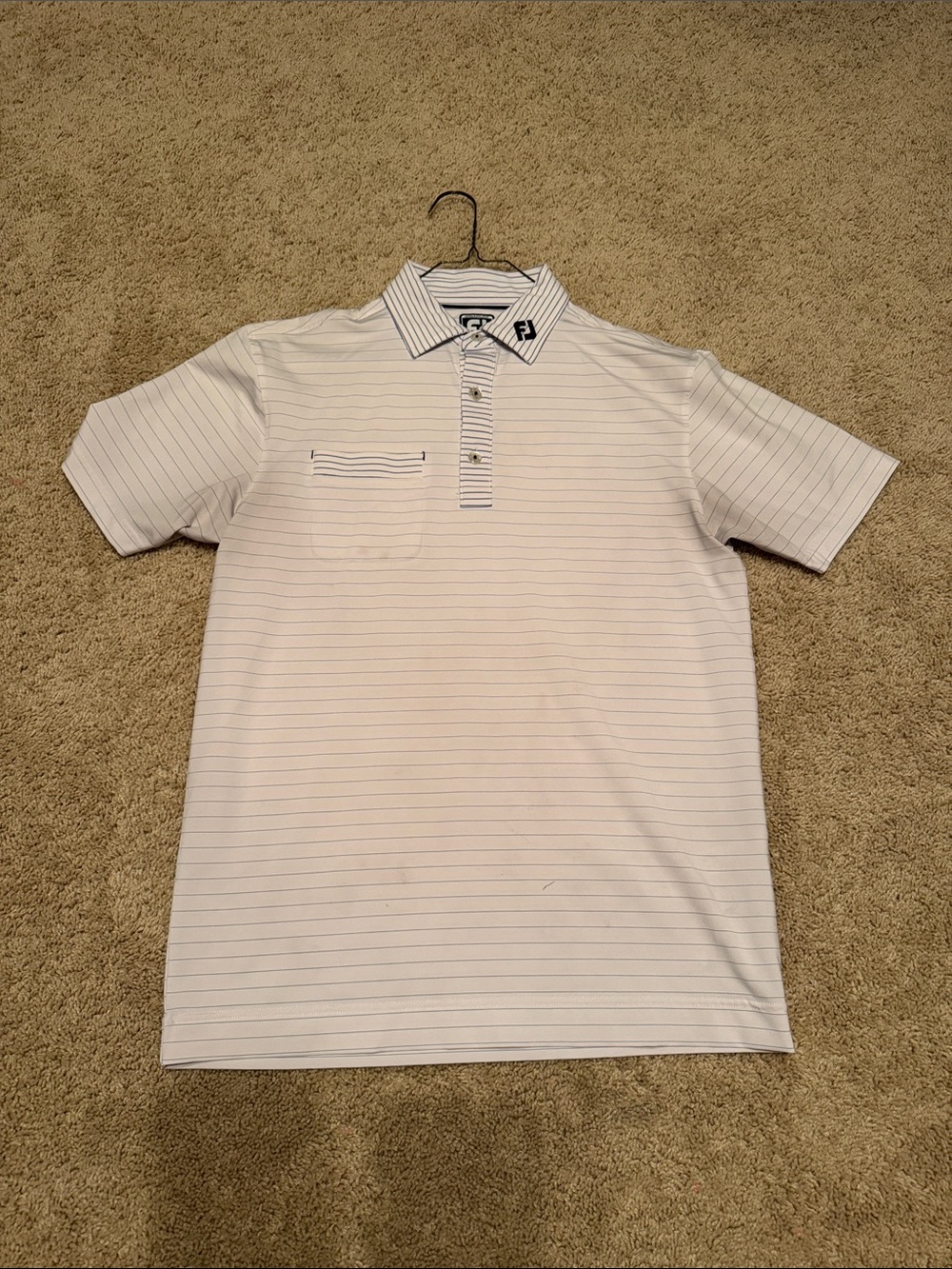 FootJoy White Polo with Thin Navy Stripes
